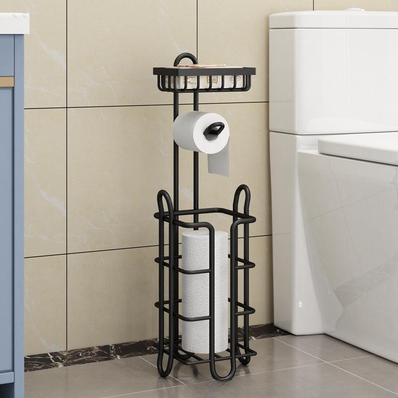 1pc Toilet Paper Roll Holder, Floor Standing Toilet Paper Holder, Bathroom Paper Holder, Paper Towel Storage Shelf