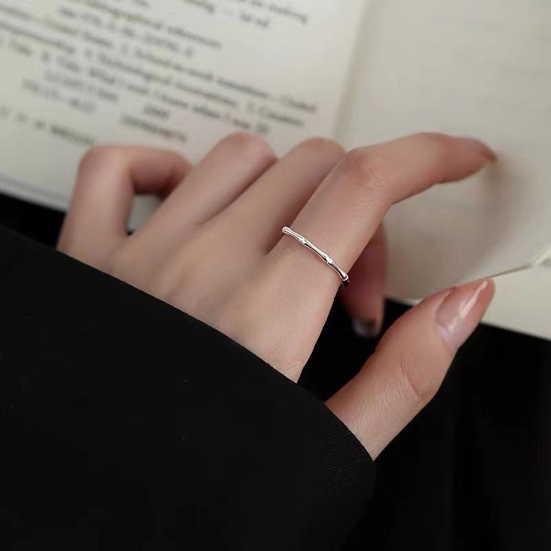 Elegant 925 Silver Plated Bamboo Design Open Tail Ring for Women