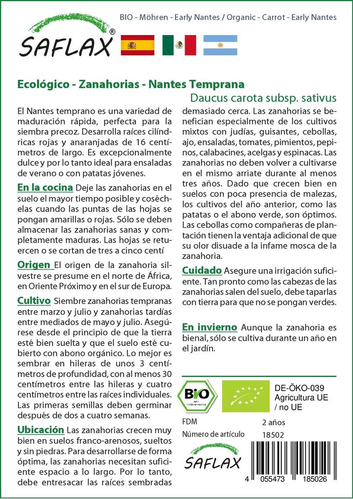 SAFLAX Garden in the Bag - Органический - Морковь - Ранний Нант - 1500 семян - С субстратом в подходящем мешке - Daucus carota