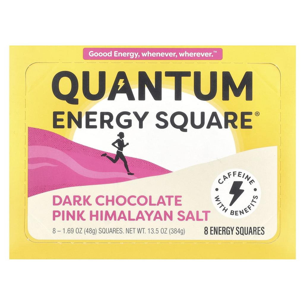 Quantum Energy Square Dark Chocolate Pink Himalayan Salt, 8 Packs, 1.69 Oz (48 G) Each