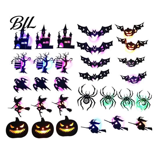 Bedroom Wall Embellishments 30Pcs Halloween Decor with LED Light, Glowing Bat Ghost itch Silhouette Decoration Spider Decoration, Spooky Light-Up