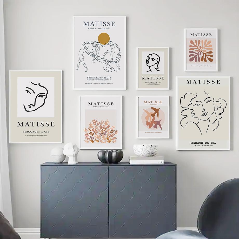 Matisse Line Face Coral Leaf Bird Abstract Posters And Prints Wall Art Canvas Painting Hotel Bar Pictures For Living Room Decor