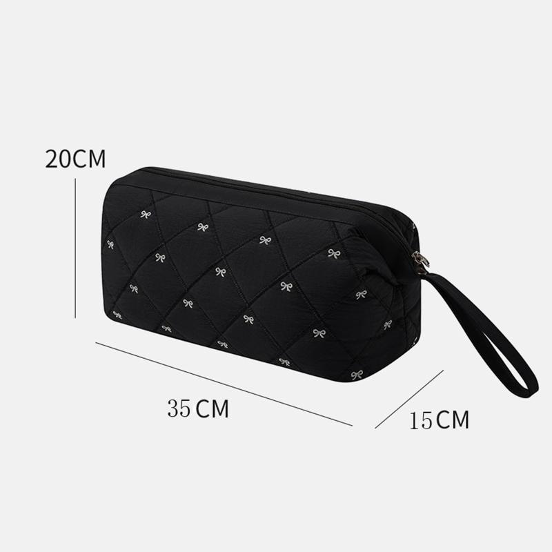 Women Hair Dryer Storage Bag For Travel Cute Bow Embroidery Quilted Hair Tools Waterproof Zipper Cosmetic Bags