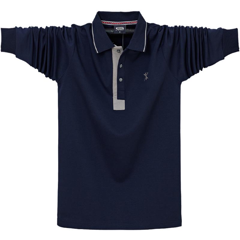2024 Мужская футболка-поло большого размера с длинным рукавом - деловой офисный тренд, большой хлопковый топ с лацканами для крупных и высоких