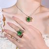 Chalcedony Vintage Emerald Pendant Necklace Premium Simulation Ring Open Ring Women'S Set