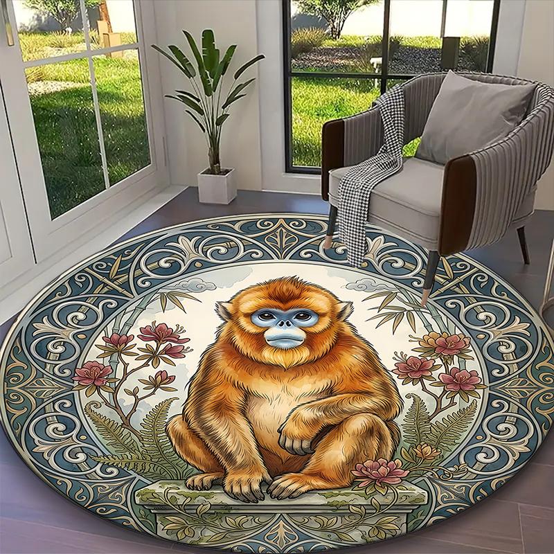 1pc Noble Monkey Neon Monkey Printed Chair Rug for Home Office Use, Living Room Kitchen Game Room Round Carpet