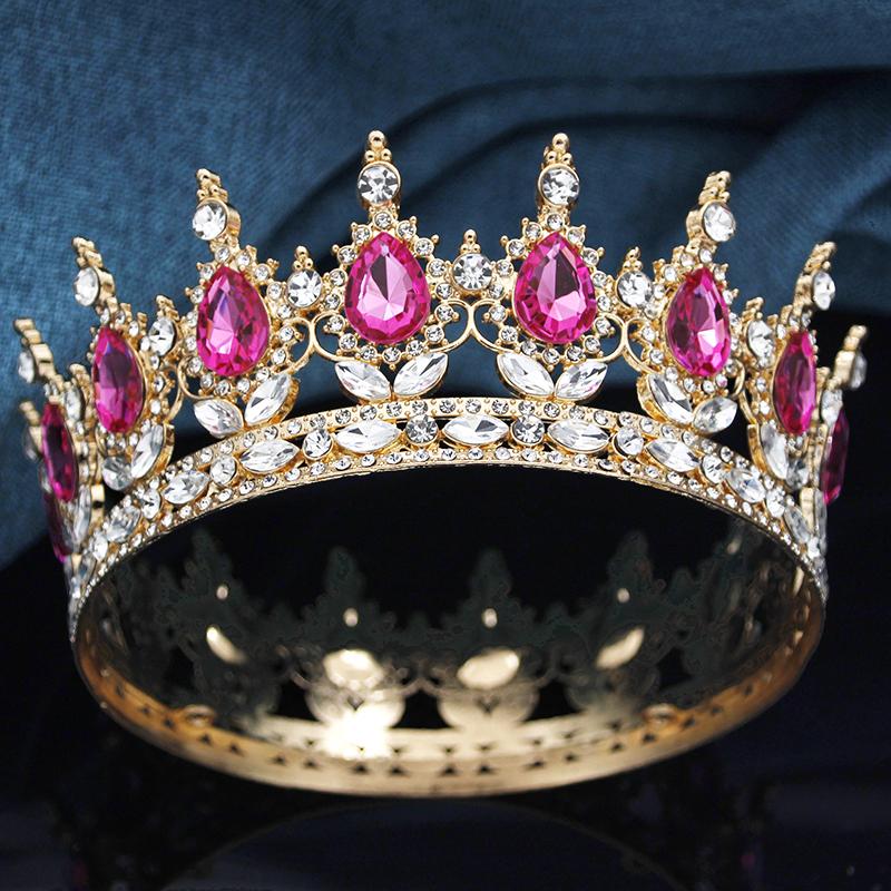 Queen King Wedding Crown Round Tiaras and Crowns Bride Diadem Birthday Party Cake Topper Jewelry Hair Accessory