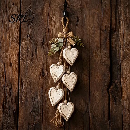 Boho Nursery Wall Decor Farmhouse Hanging Heart with 5 Layer Wooden Hearts, Vintage Wood Bohemian Plaque Trinket Shelf Art for Living Room Bedroom,