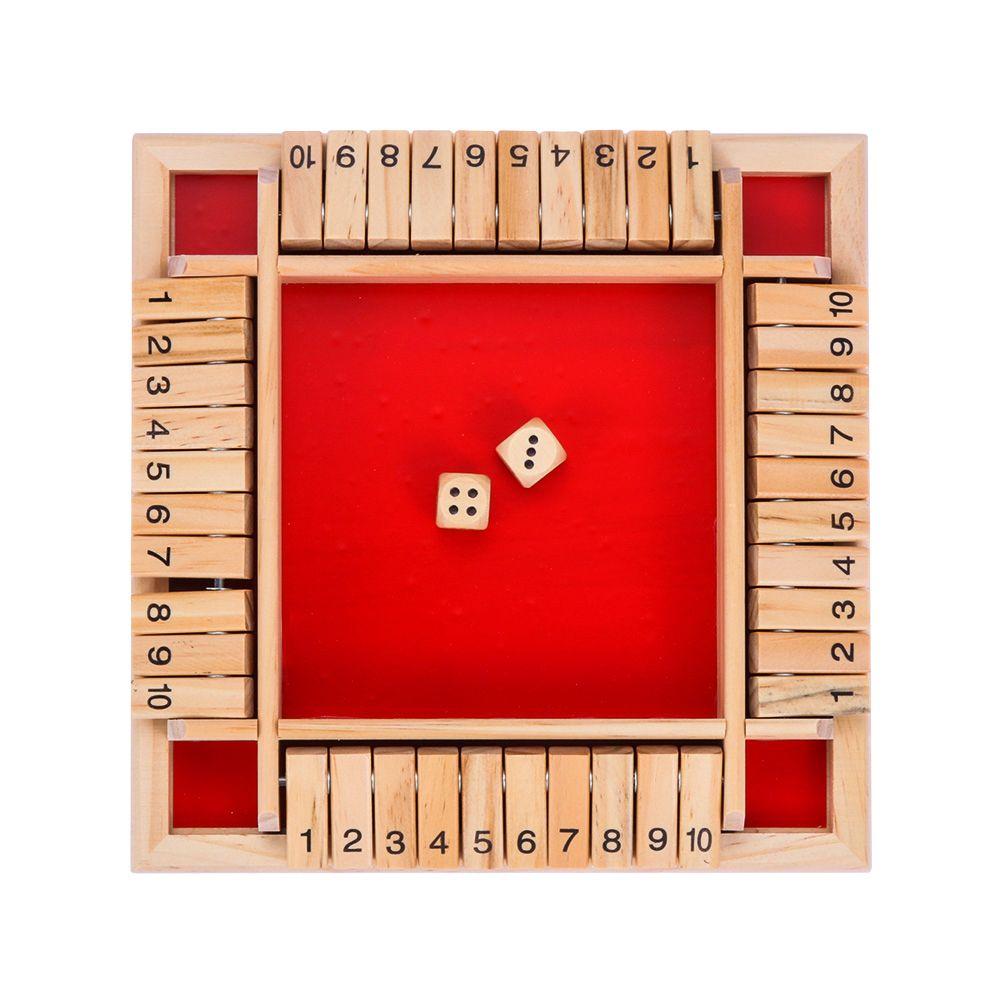 Party Supplies 4 Players 4 Sided 10 Number Wooden Dice Board Game Flaps & Dices Game Shut The Box