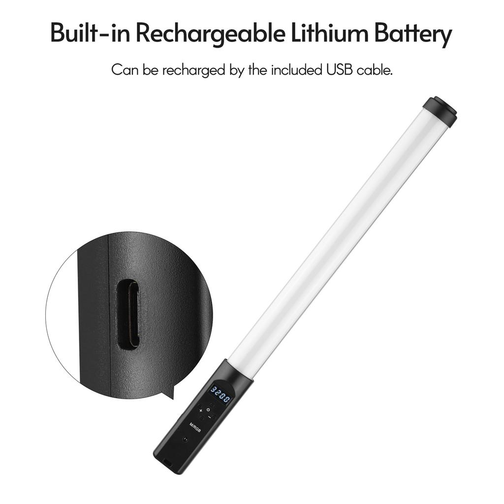 RGB LED Tube, Bicolor Temperature 3200K 5500K   with 9 Color Effects and Remote Control, for Photography Vlog Live Streaming