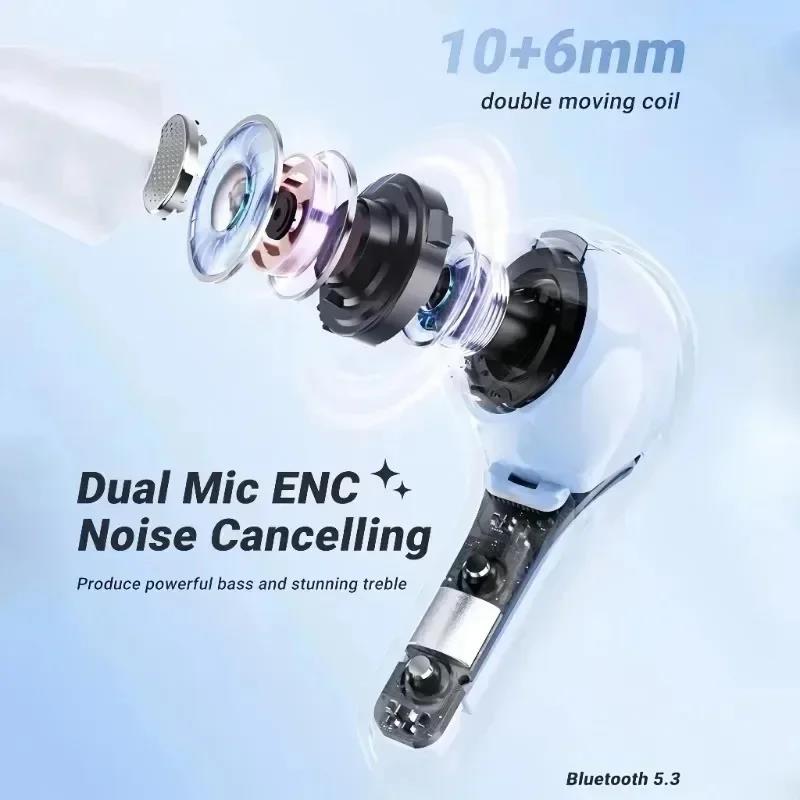 TWS Беспроводные Bluetooth Наушники с Шумоподавлением Hi-Fi Стерео Спортивные Наушники со Светодиодным Цифровым Дисплеем Прозрачный Зарядный Кейс