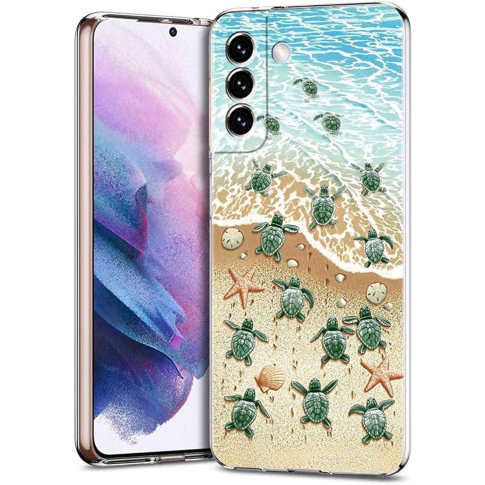 Чехол для телефона Samsung S24 Ultra S23 FE S22 S20 S21 5G S10 S9 Plus S10E S8 Мягкий Прозрачный милый Мультяшный морская черепаха океанский синий Чехол