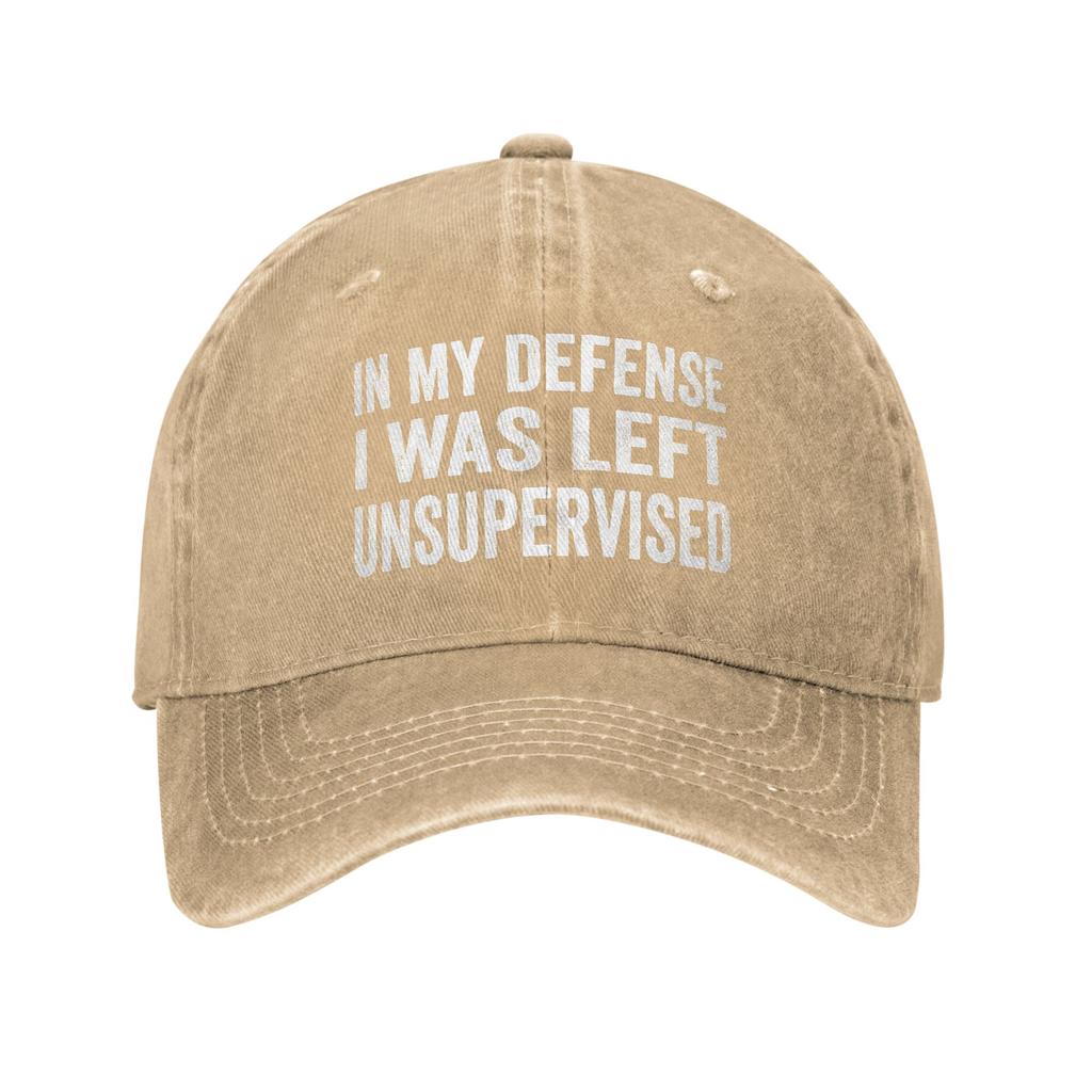 Vintage In My Defence I Was Left Unsupervised Baseball Caps Unisex Distressed Cotton Snapback Cap Funny Outdoor Running Soft Hat