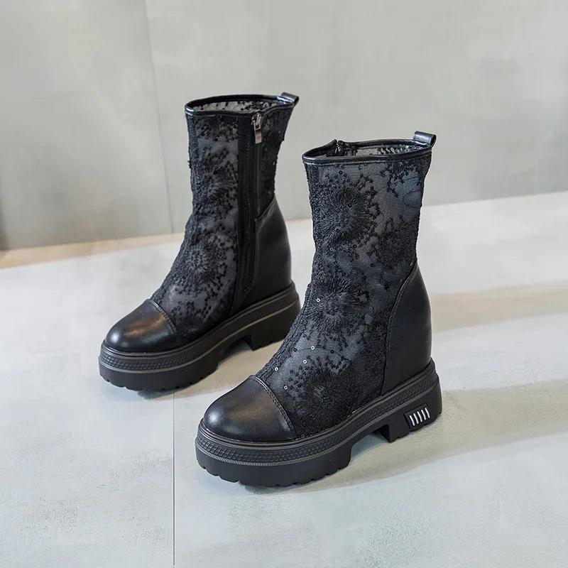 Модные модные роскошные белые кружевные сапоги женские летние высокие сапоги женские повседневные туфли на плоской платформе Botas De Mujer