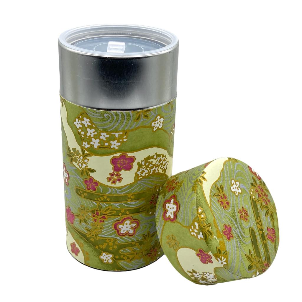 Noguchi Kumataro Tea Garden Tea Large Capacity with Washi Paper and Inner Shikisai Made in Stylish Caddy, 200g, Lid, Green, Japan,