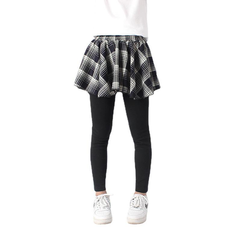 Детские весенние леггинсы в корейском стиле в клетку с юбкой из хлопка и кашемира