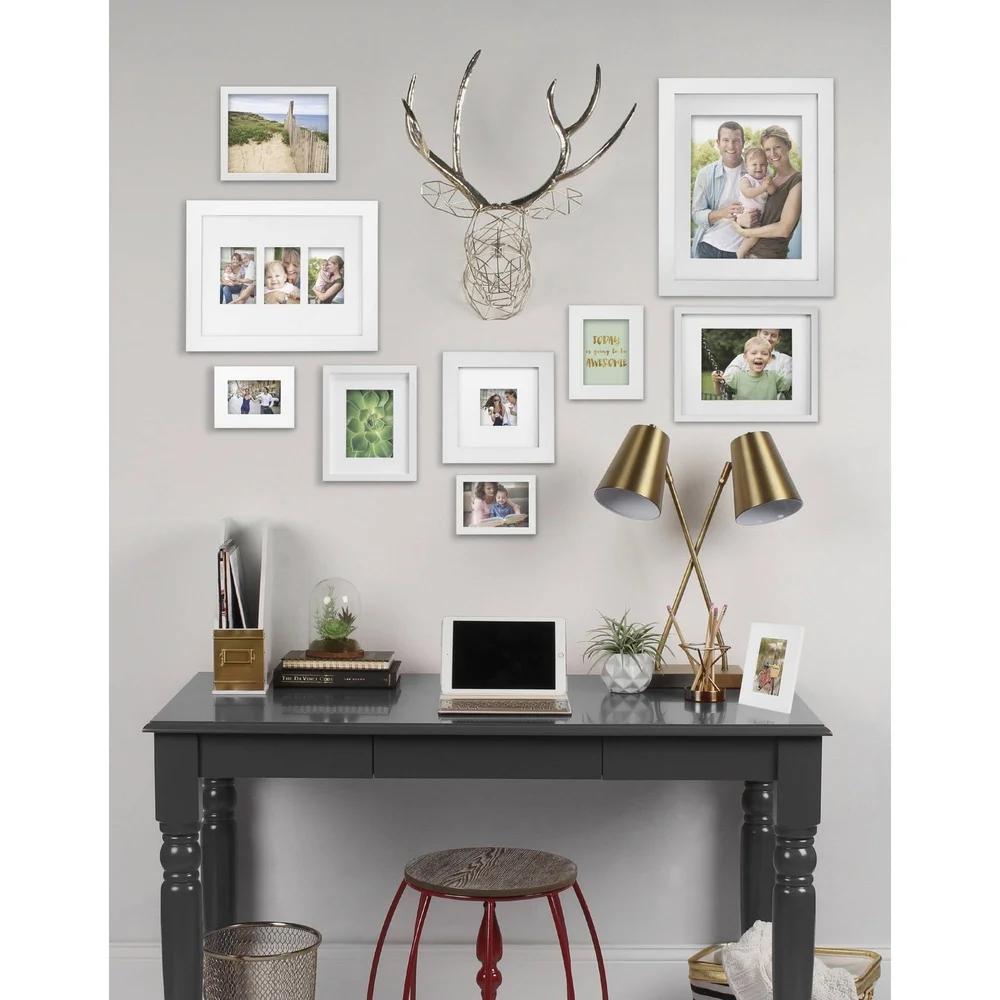 Плоская Широкая Галерея 8x8 Паспарту до 4x4 Белые Рамки для Фотографий Набор из 2 Прочный МДФ Настольный Настенный Дисплей Идеальный Подарок Домашний Декор