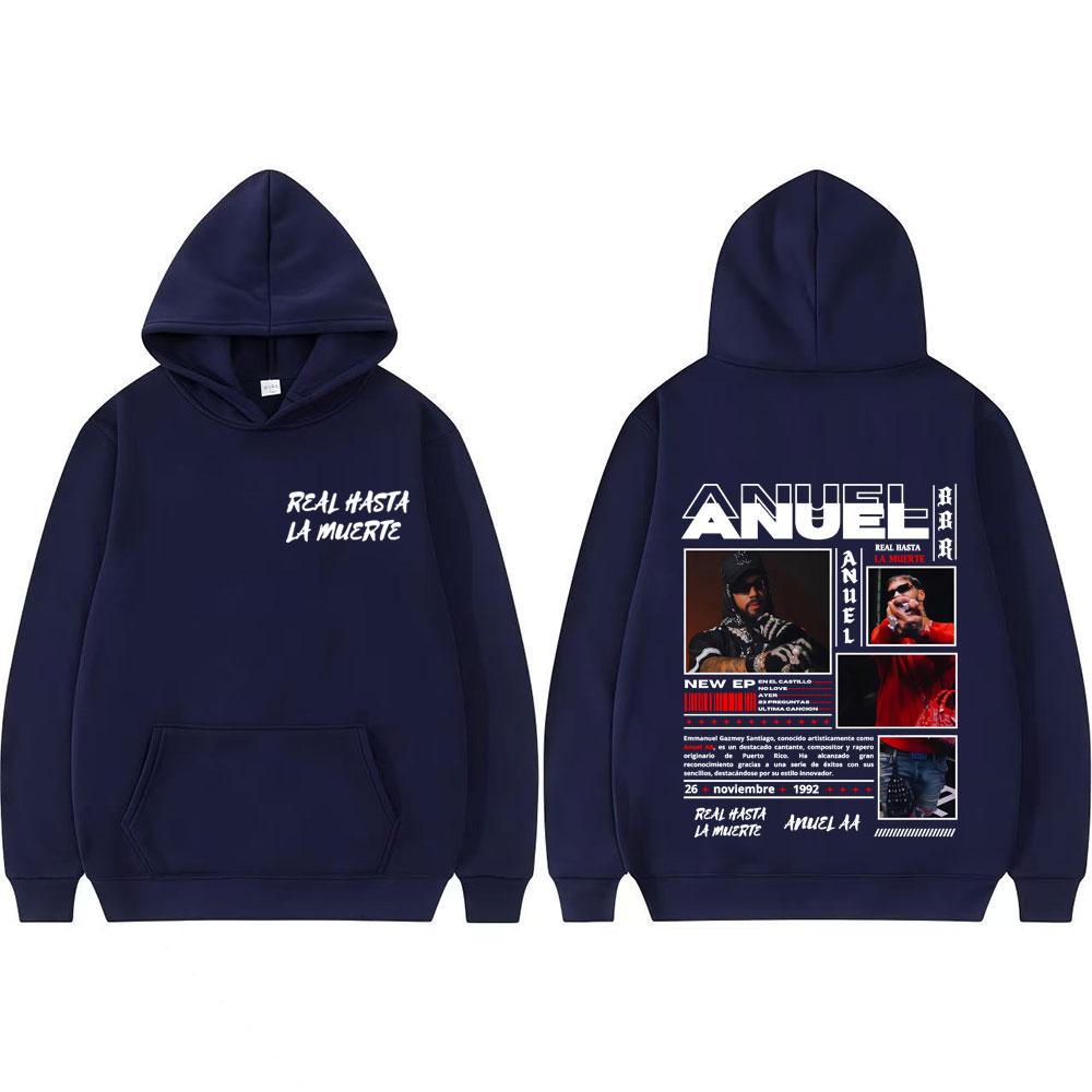 Свитшот с обложкой альбома и логотипом тура рэпера Anuel AA 'Real Hasta La Muerte' для мужчин и женщин, винтажный, хип-хоп, трендовая толстовка, уличная одежда, свободные худи