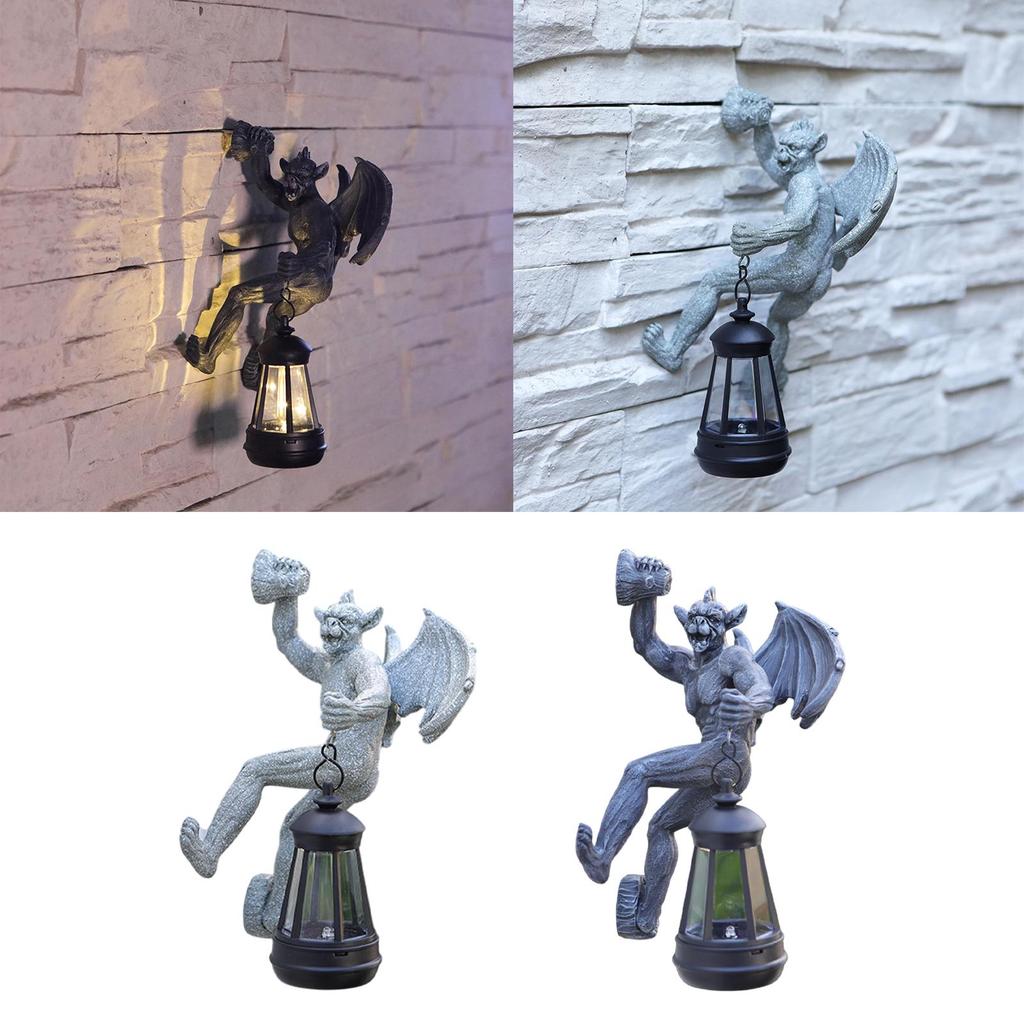 Садовая статуя с солнечным светом Водонепроницаемый настенный светильник Скульптура горгульи для заднего двора, дорожки, балкона, газона, клумбы