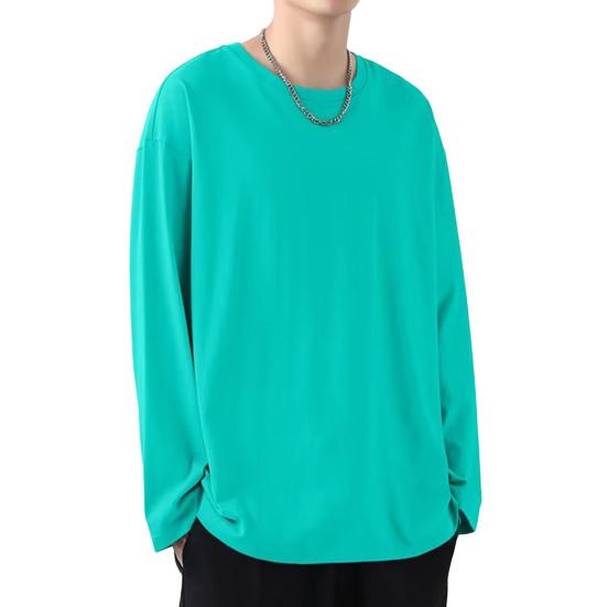 Men T-shirt Round Neck Long Sleeve Solid Color Pullover Tops Loose Fit Soft Breathable Tee Shirt Home Gym Street Wear