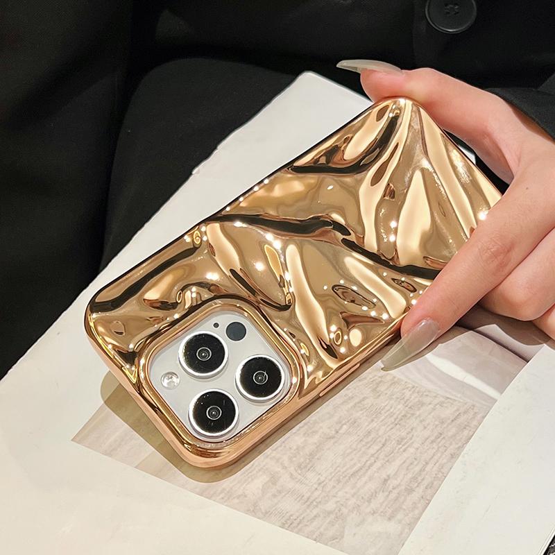 Модный чехол с золотым покрытием, текстурой мятого метеорита для IPhone 16 17 Pro Max Air 15 14 13 12 11 16 Plus, задняя крышка Funda