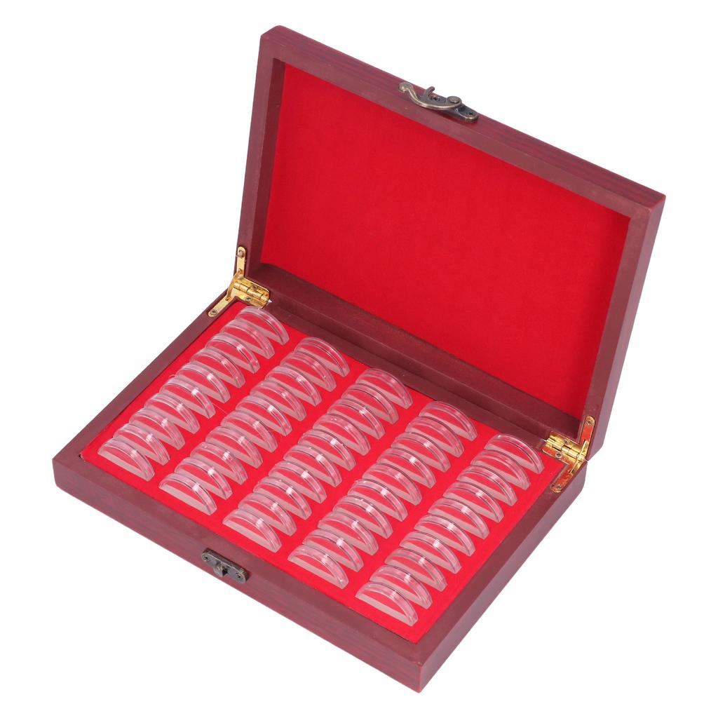 Coin Holder 50 Pieces Storage Vintage Wooden Coin Storage Box with Transparent Protective Case for