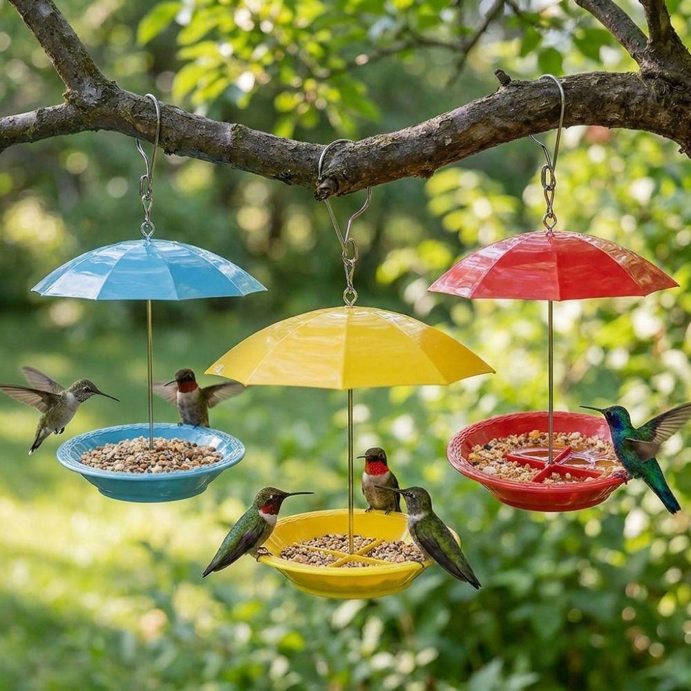 Weatherproof Umbrella Bird Feeder UV Protection Bird Water Drinker Bird Food Dispenser Outdoor