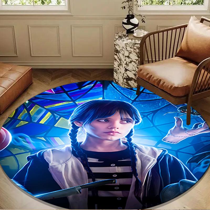 Wednes-day Gothic Round Rug for Livingroom,Bedroom, Palyroom, Chair Rug, Area rug, Circle Carpet, Large Size Fan Christmas gift