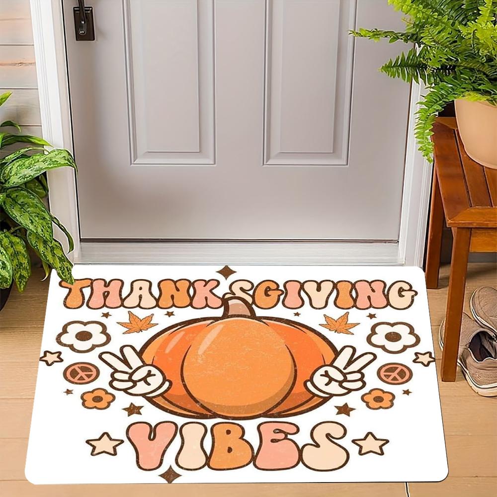 Thanksgiving Pumpkin Peace Sign Carpet Turkey Design Mat Autumn Leaves Home Decoration Greeting Door Rug Non-Slip Floor Mat