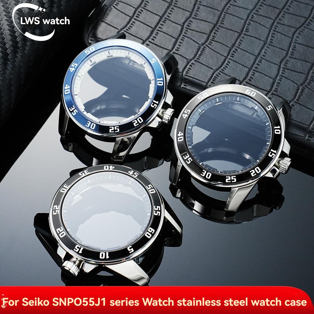 For Seiko SNP055J1 Series Watch Case Stainless Steel Case Modified Ceramic Ring Scale Ring Outer Bezel Shell Accessories