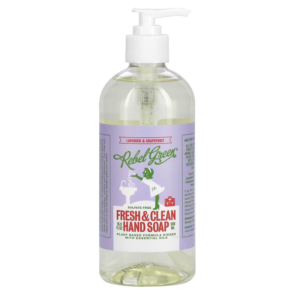 Rebel Green Fresh & Clean Hand Sanitizer, Lavender and Grapefruit, 16.9 Fl Oz (500 Ml)