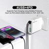 Быстрое зарядное устройство PD 55 Вт на 8 портов: 4 USB, 4 PD, QC3.0, Стандарт EU/US/KR