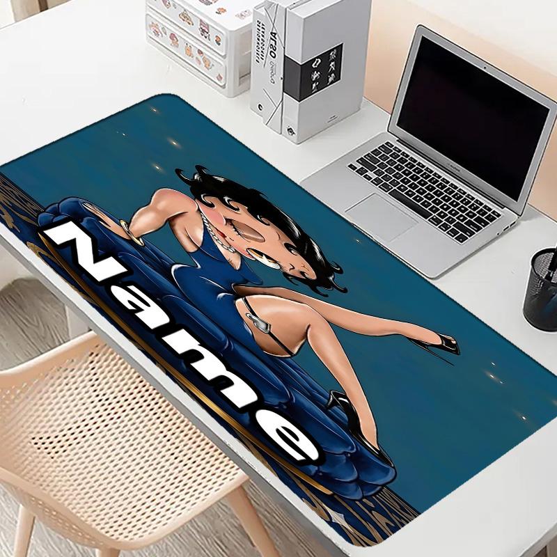 Custom Name Personalized Betty Boop Pattern Mousepad, Laptop PC Desk Mat, Decorative Desk Mat for Home Keyboard Pad Gift