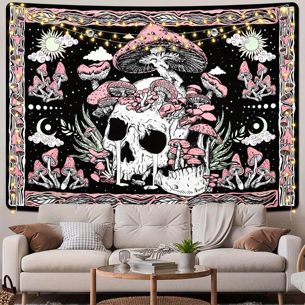 VIKAMA Bohemian Skull Mushroom Tapestry Living Room Wall Hanging Feature Wall Unique Bedroom Living Room Decor