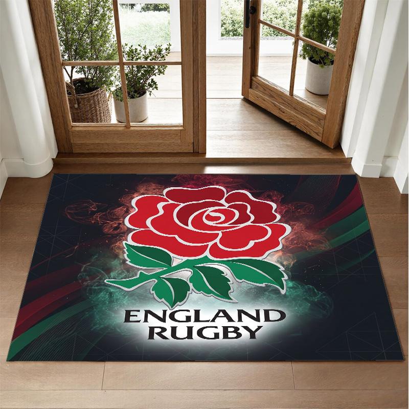 England Rugby Design Crystal Velvet Rug Soft Decorative Mat for Bedroom Entrance