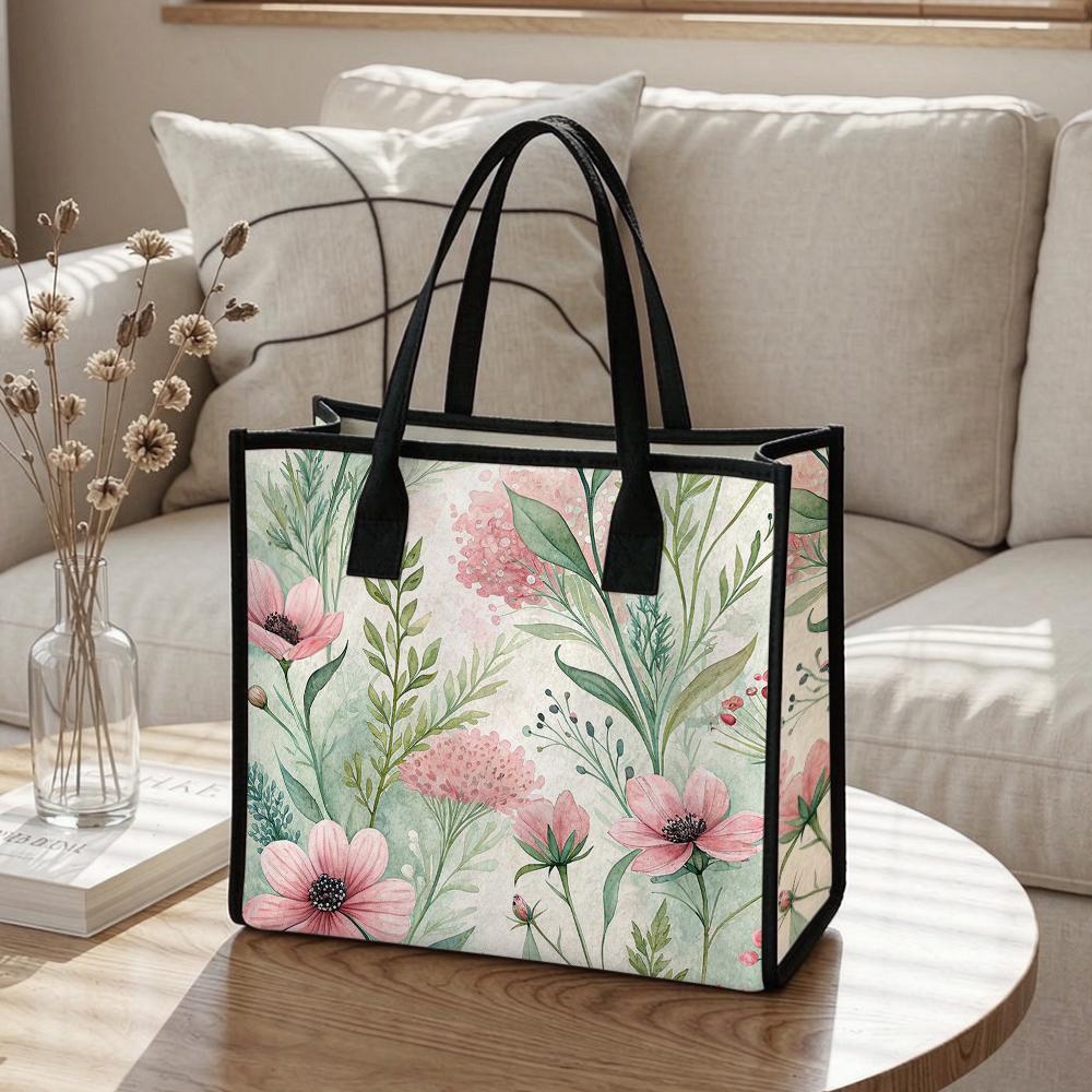 Women Fashion Floral Print Casual Large Capacity Tote Bag Portable Daily Use Shoulder Bag For Outdoor Shopping Travel