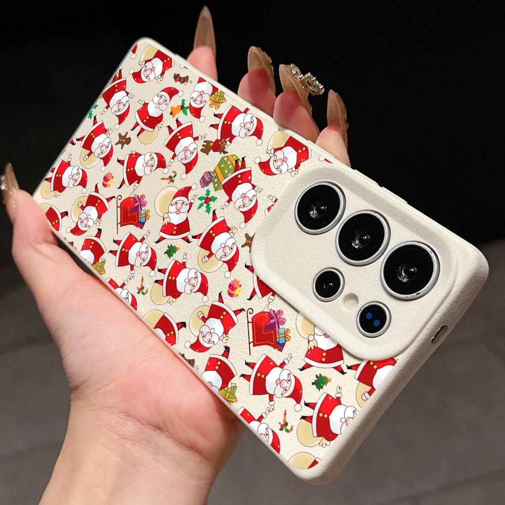 Samsung A07 Xiaomi Redmi 13C 14C для iPhone 17 Pro Max Infinix Realme Чехлы для телефонов Мягкий коричневый Кожаный узор TPU Чехол NY59 Санта Клаус С Новым Годом
