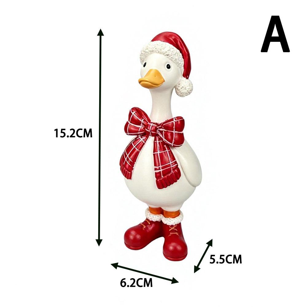 Christmas Duck Resin Figurine, Creative Holiday Desktop Ornament, Festive Tabletop Decoration Craft for Home Party Decor & Xmas Gift