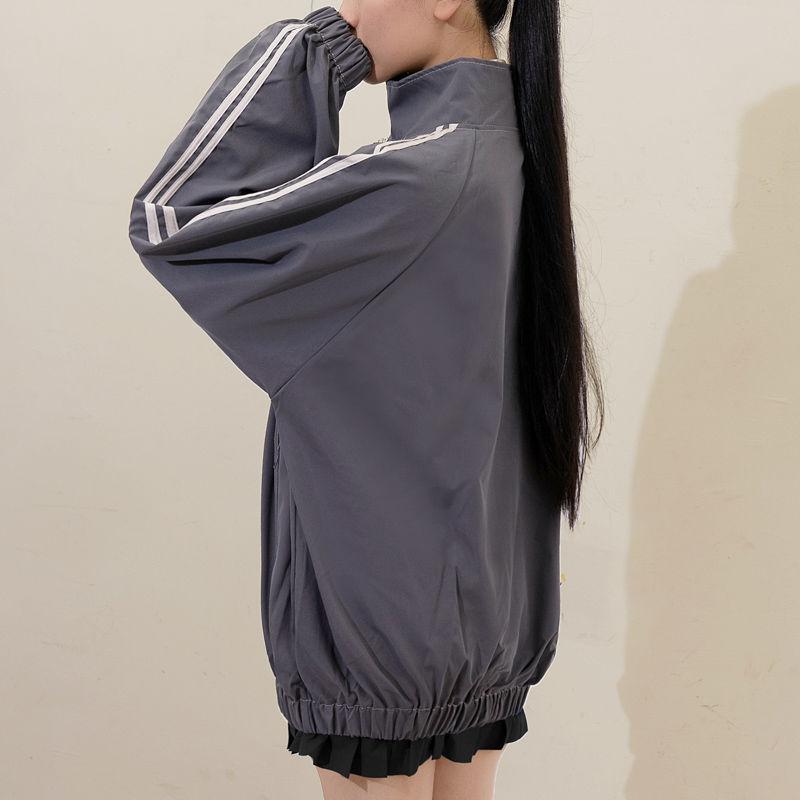Jackets Women Striped Females BF Harajuku Stand Collar Zipper-pocket Leisure Streetwear Popular Wind-proof Outwears