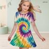 Girls Black Round Neck Short Sleeve Galaxy Space Printed A Line Flared Dress