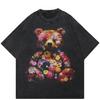 2024 Streetwear Bear Bouquet Graphic Unisex T-Shirt Cotton Washed Black Tshirt Unisex Tops Tees Summer Short Sleeves T Shirt