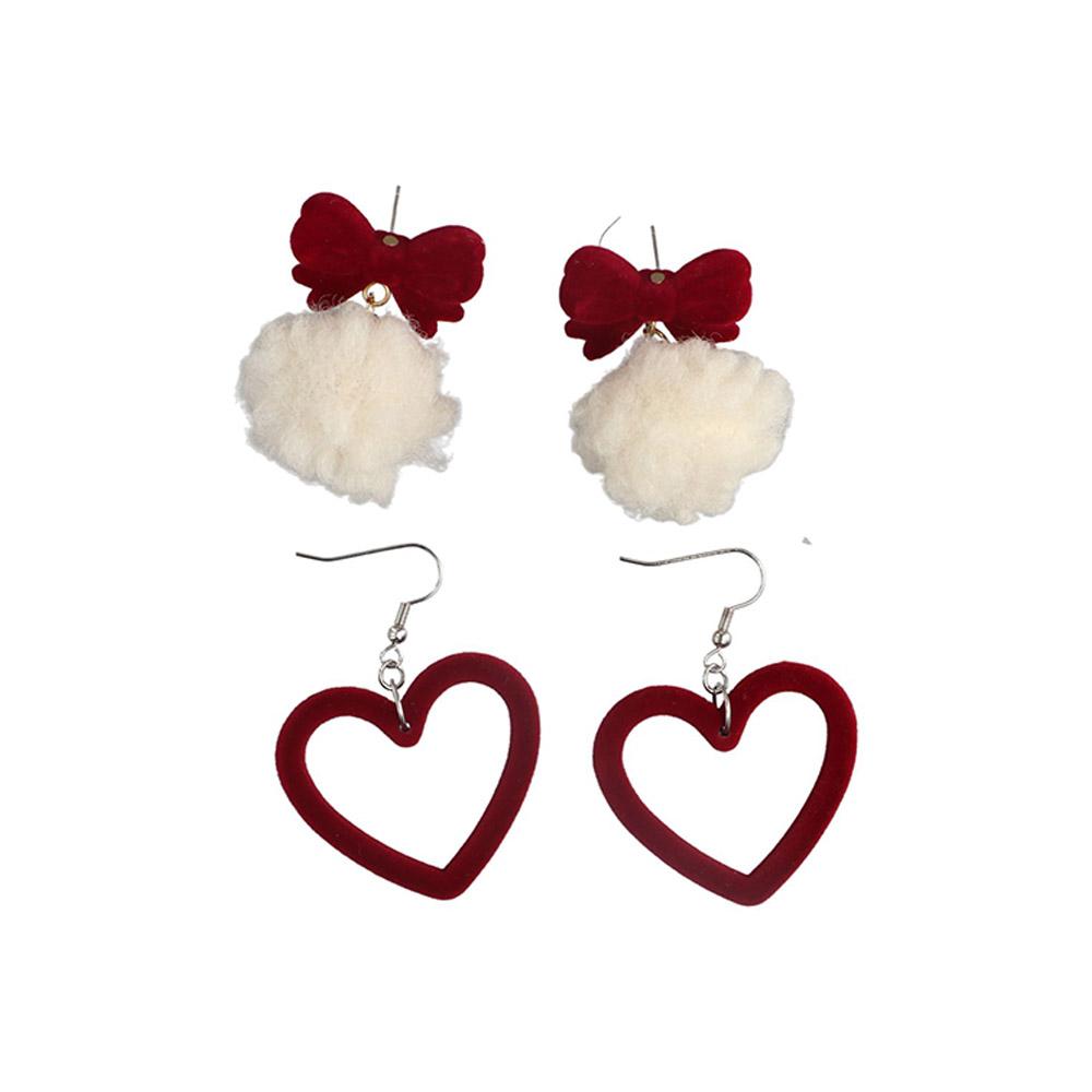 Bowknot Women Fashion Christmas Earrings Jewelry Gifts Heart Stud Earrings Red Velvet Ear Clip