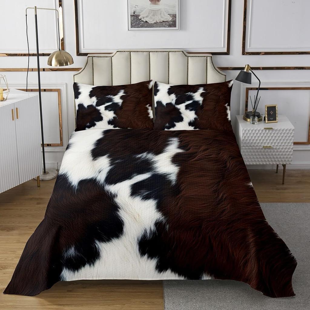 Комплект покрывала из коровьей шкуры Ферма Животное Мех Покрывало Квин/Двуспальный для Спальни Мальчика Девочки 2/3 шт. Западный Рустикальный Ковбой Фермерский Дом Комплект Лоскутного Одеяла