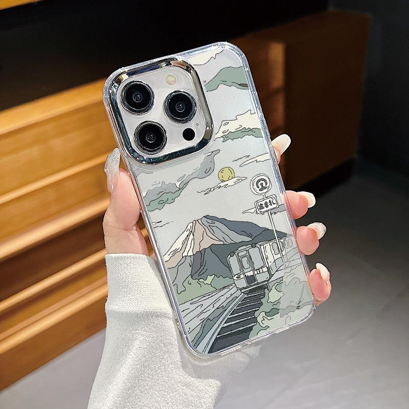 Мягкий чехол TPU с рисунком мультяшной анимационной сцены для iPhone 16 Pro Max 15 Plus 14 13 Pro 12 11 с покрытием рамки линзы прозрачный противоударный защитный чехол для телефона