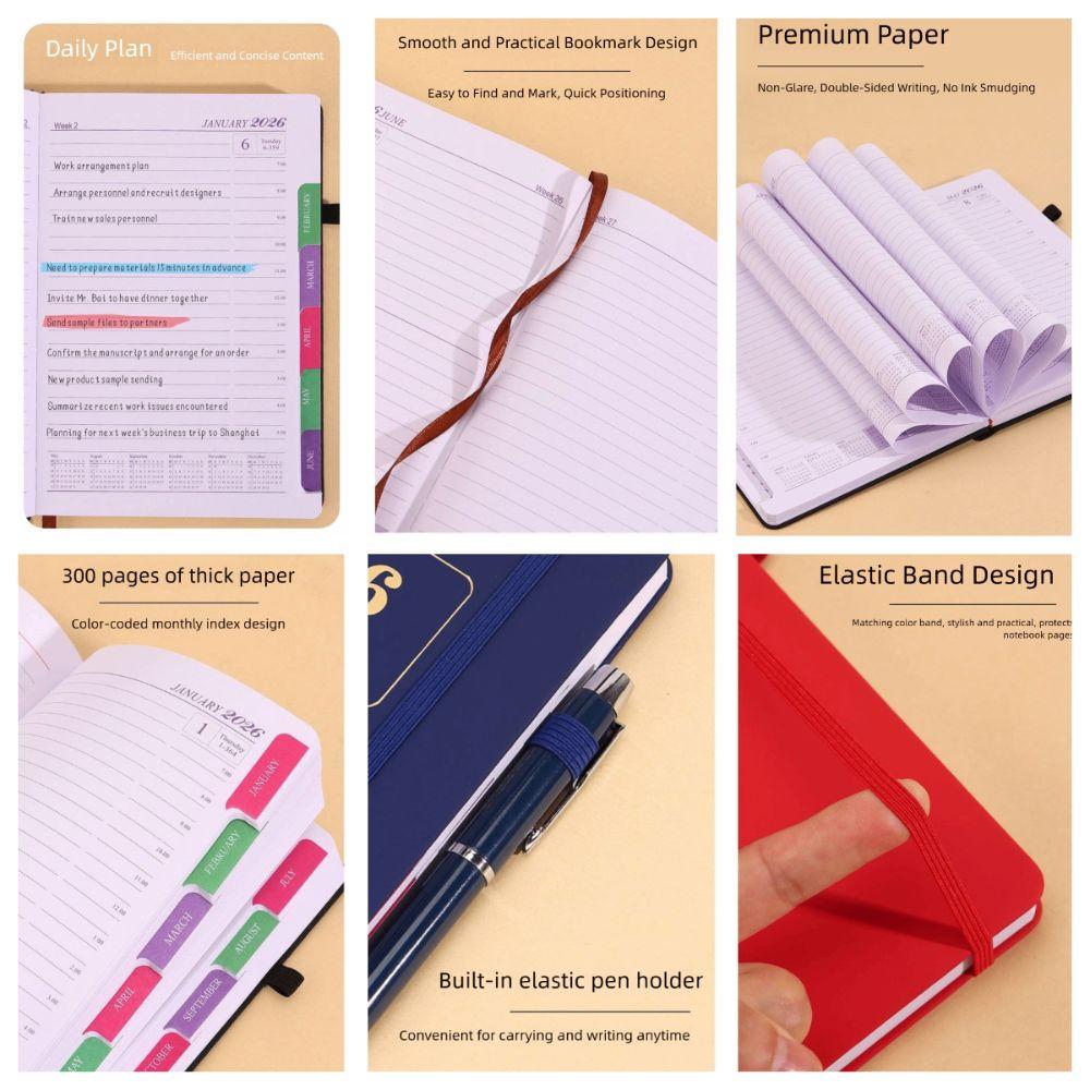 PU Leather 2026 Daily Planner 2026.1.1-2026.12.31 Calendar Book Portable Agenda Notepad  Office