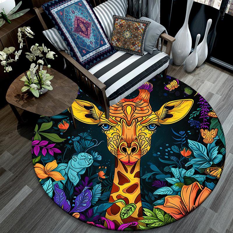 1pc Soft, Absorbent & Non Slip Mysterious giraffe Round Rug Soft Circle Rug for Living Room & Bedroom Decor, Chair Mats, and Unforgettable H