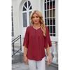 Solid Colour Round Neck Five-quarter Sleeve Short Sleeve,loose Chiffon Shirt Tops for Women
