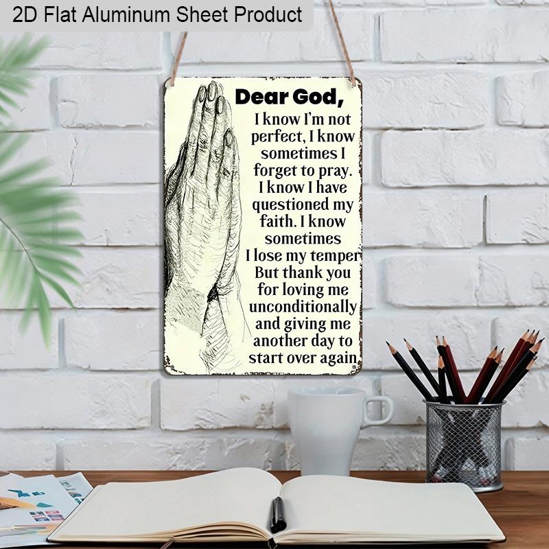 2D Flat, 1pc Vintage Christian Aluminium Wall Art Sign "Dear God, I Know I'm Not Perfect"- 8"x12" Aluminium Rustic Home & Church Decor, Heartfelt
