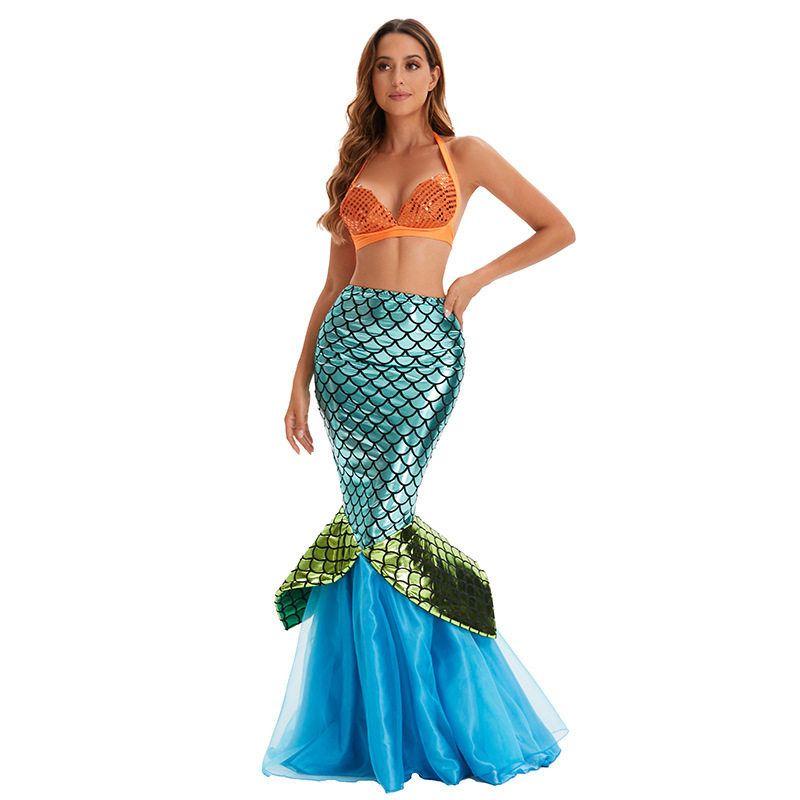 Halloween Costume Adult Mermaid Sequin Princess Dress Fishtail Cosplay European and American Amazon Hot-Selling Mermaid Dress