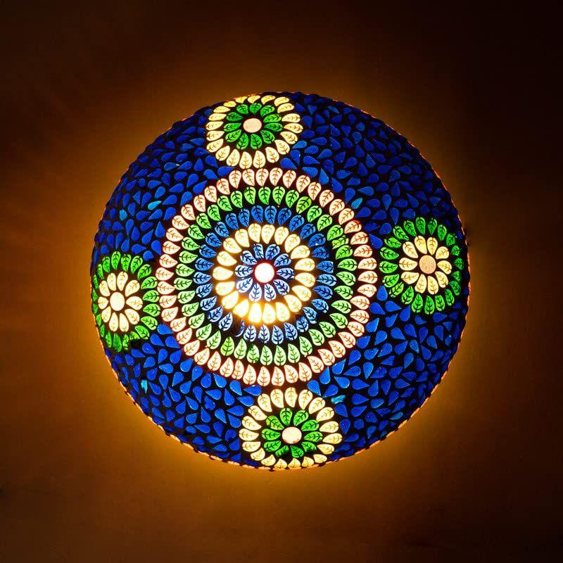 Handcrafted Mosaic Multicoloured Flower Design Glass Ceiling Light